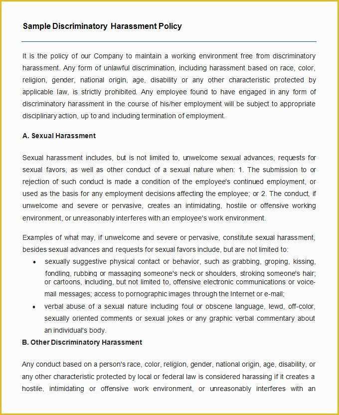 Sexual Harassment Policy Template Free Of 53 Hr Policy Templates Hr Templates