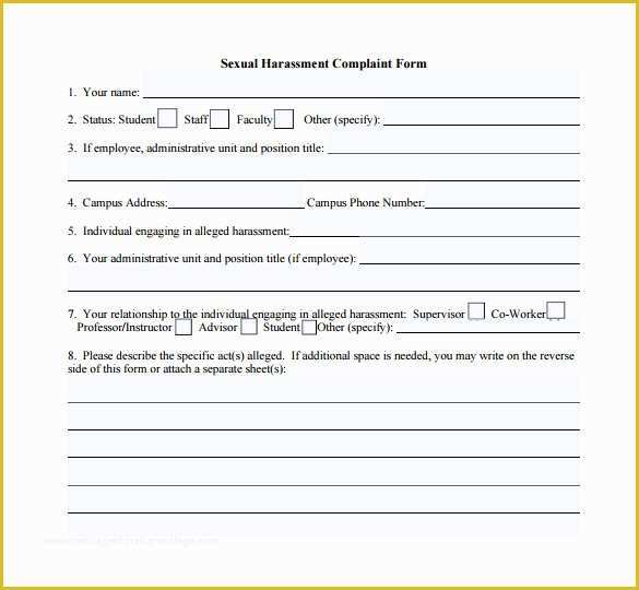 Sexual Harassment Policy Template Free Of 7 Harassment Plaint forms – Samples Examples & formats