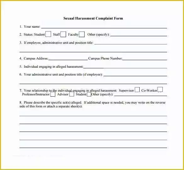 Sexual Harassment Policy Template Free Of 7 Harassment Plaint forms – Samples Examples &amp; formats