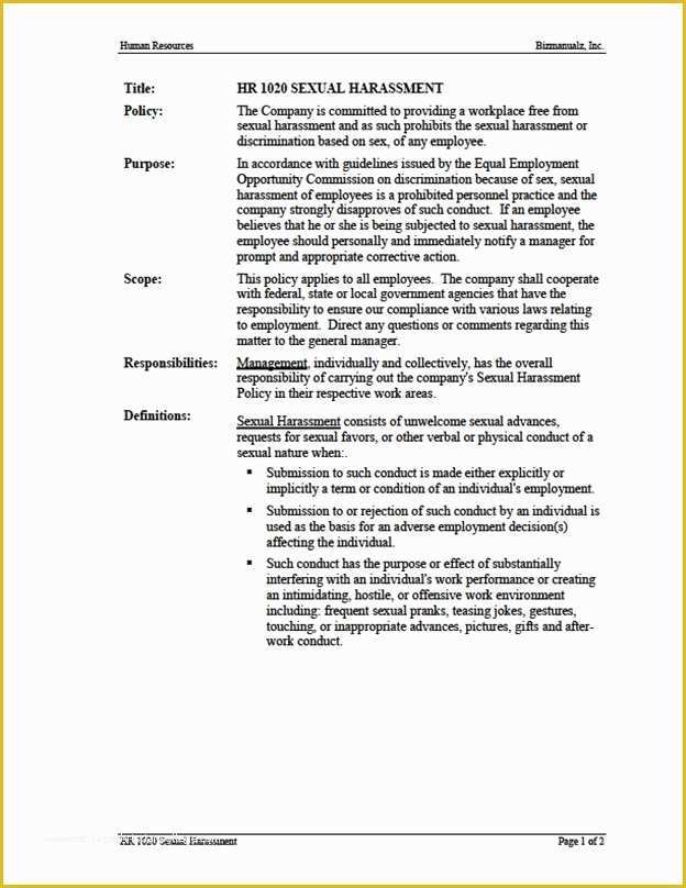 Sexual Harassment Policy Template Free Of How to Write A Business Policy