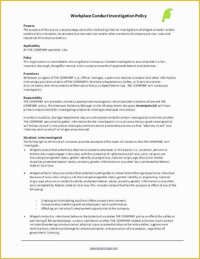 Sexual Harassment Policy Template Free Of Hr Investigation Template Best Workplace Harassment