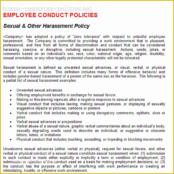 Sexual Harassment Policy Template Free Of Sample Human Resources Policies Sample Procedures for
