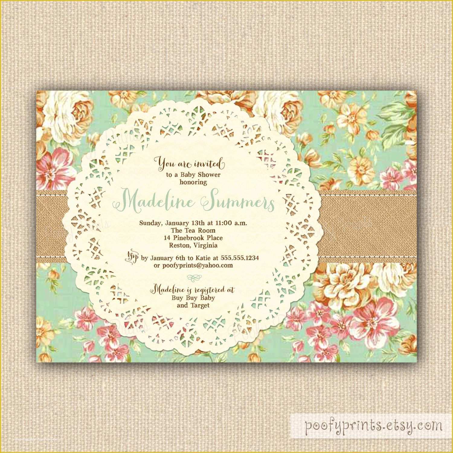 Shabby Chic Birthday Invitation Templates Free Of Baby Shower Invitation Templates Shabby Chic Baby Shower