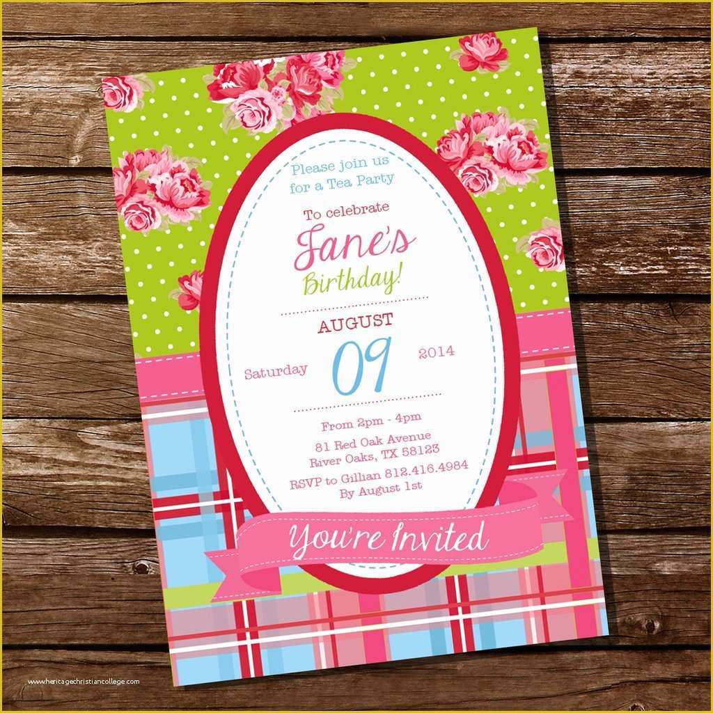 Shabby Chic Birthday Invitation Templates Free Of Bright Shabby Chic Birthday Party Invitation