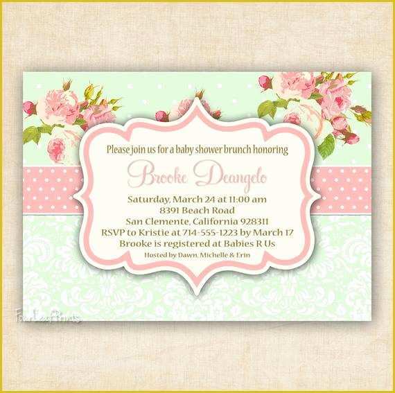 Shabby Chic Birthday Invitation Templates Free Of Items Similar to Green and Pink Shabby Chic Floral and