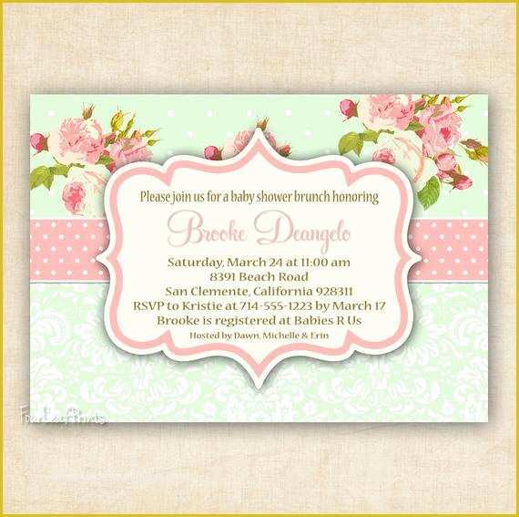 Shabby Chic Birthday Invitation Templates Free Of Items Similar to Green and Pink Shabby Chic Floral and