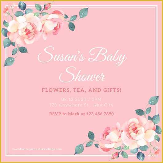 Shabby Chic Birthday Invitation Templates Free Of Pink and White Bordered Painted Flowers Shabby Chic Baby