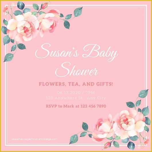 Shabby Chic Birthday Invitation Templates Free Of Pink and White Bordered Painted Flowers Shabby Chic Baby