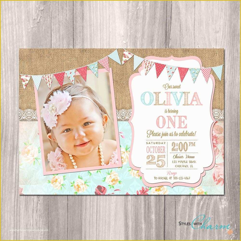 Shabby Chic Birthday Invitation Templates Free Of Shabby Chic Birthday Invitation Girl First Birthday