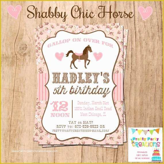 Shabby Chic Birthday Invitation Templates Free Of Shabby Chic Horse Invitation You Print original Treasury