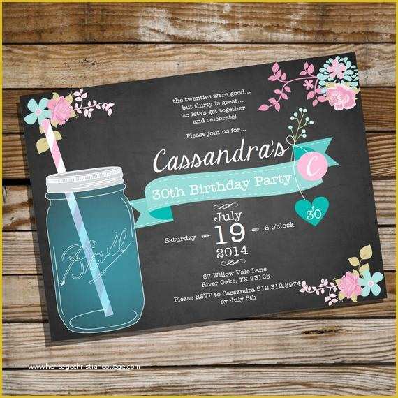 Shabby Chic Birthday Invitation Templates Free Of Shabby Chic Mason Jar Birthday Invitation 30th 40th 50th