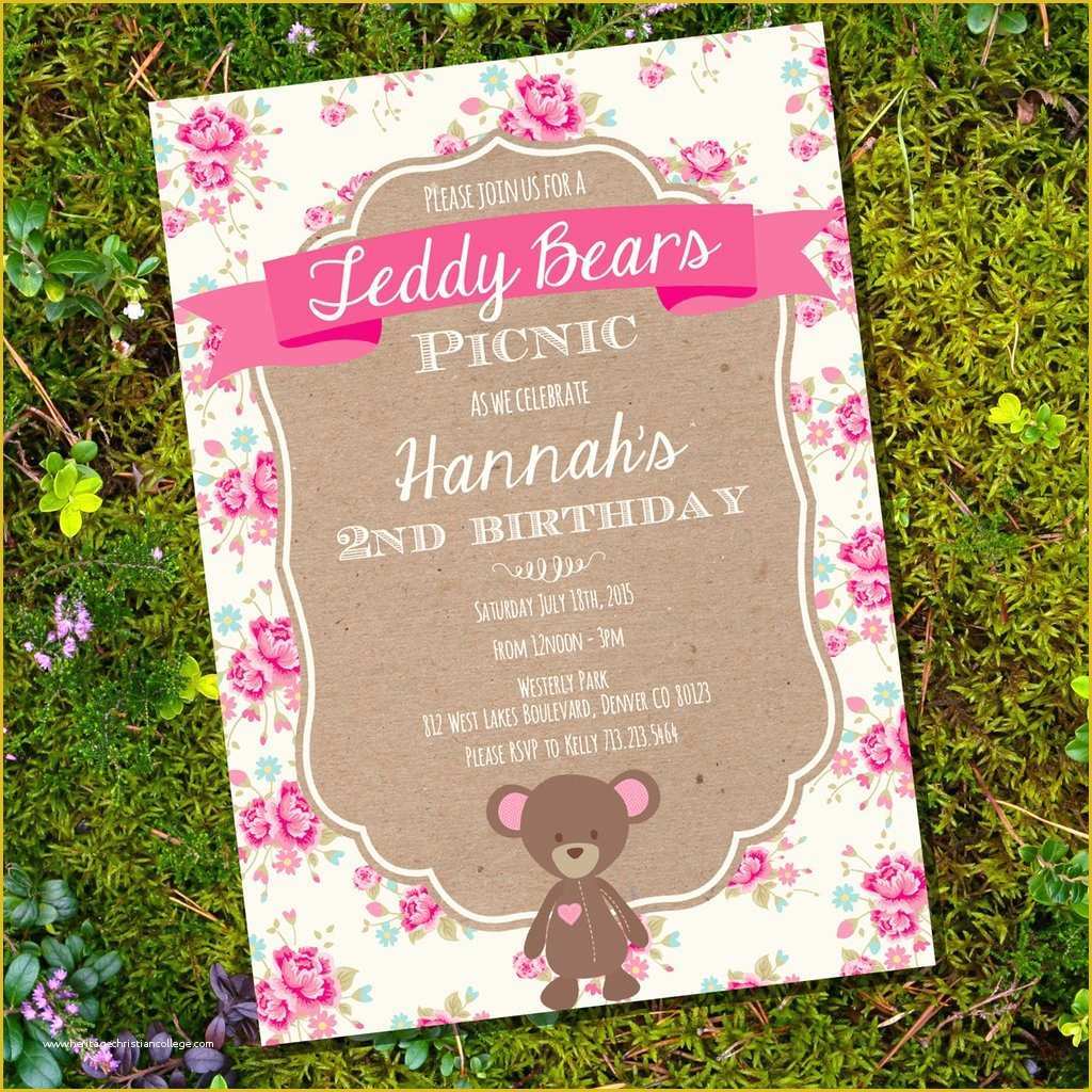 Shabby Chic Birthday Invitation Templates Free Of Teddy Bear Picnic Party Invitation