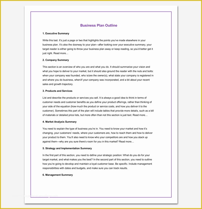 Simple Business Plan Template Free Of Business Outline Template 20 Free Samples formats