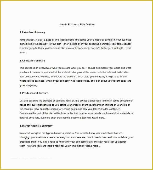 Simple Business Plan Template Free Of Business Plan Outline Template 7 Free Word Excel Pdf
