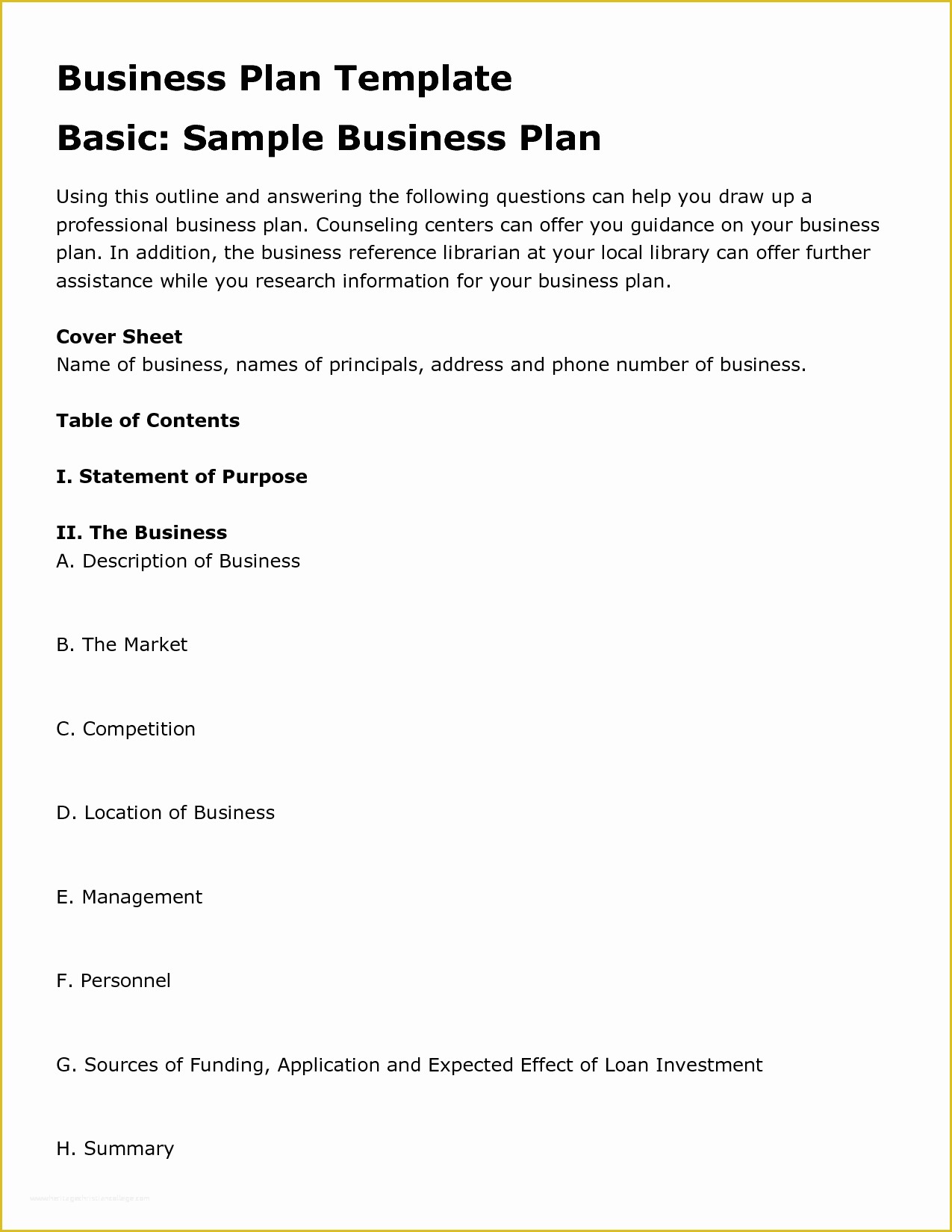 Simple Business Plan Template Free Of Printable Sample Business Plan Template form
