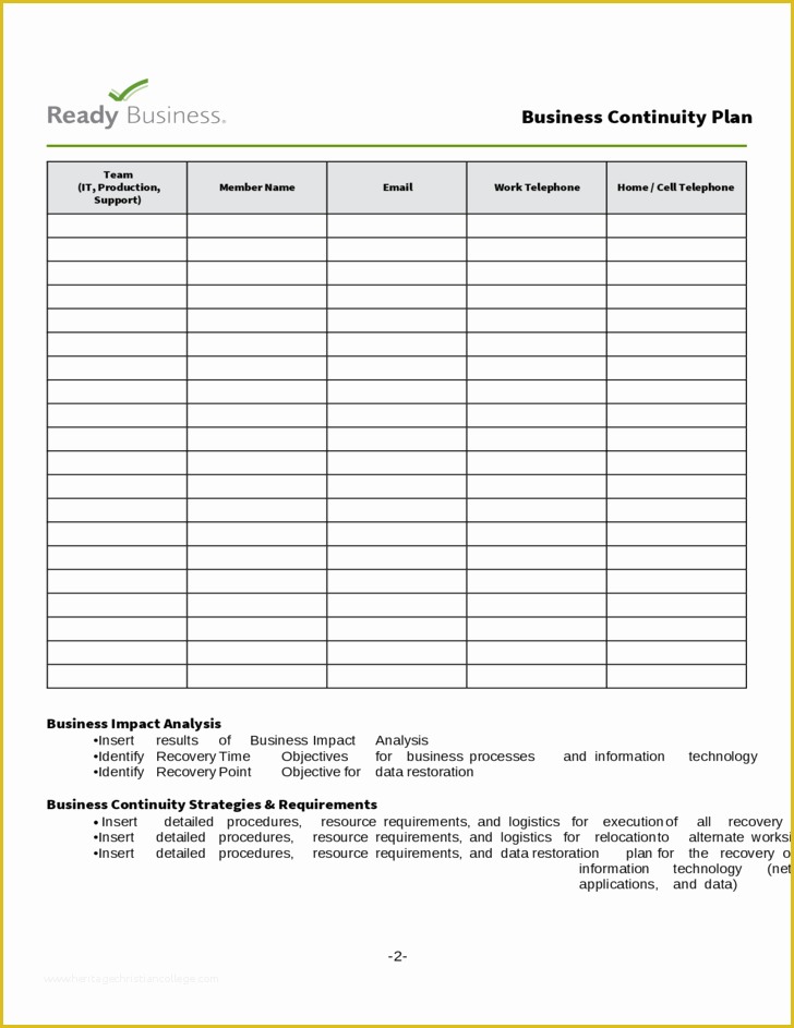 Simple Business Plan Template Free Of Simple Business Continuity Plan Template Free Download
