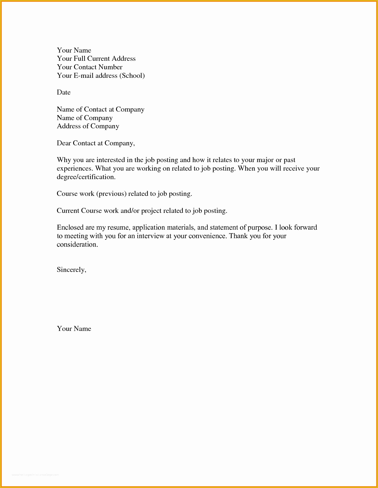 Simple Cover Letter Template Free Of 8 Example Of A Simple Applicatuon Letter