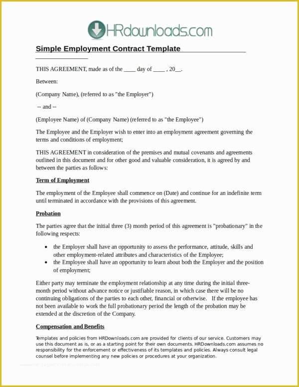 Simple Employment Contract Template Free Of 20 Employee Contract Samples & Templates