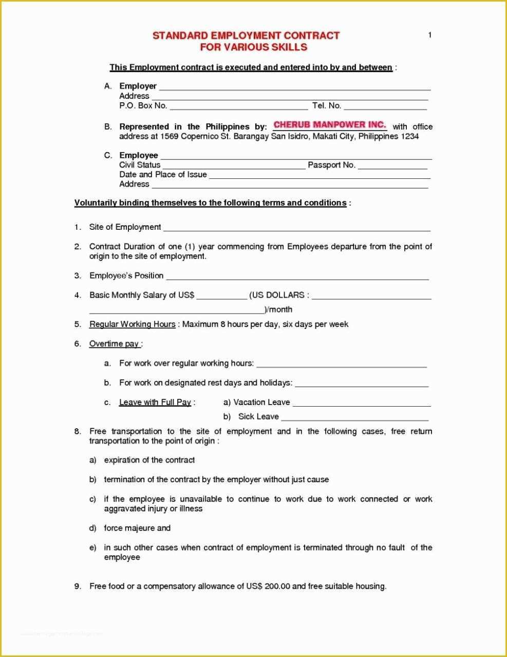 Simple Employment Contract Template Free Of Basic Employment Contract Template Free Sampletemplatess