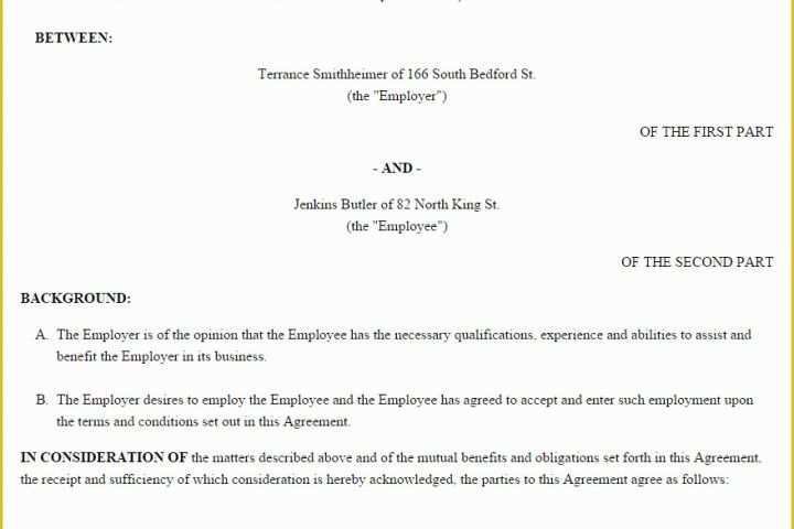 Simple Employment Contract Template Free Of Contract Employment Agreement Template Canada Templates