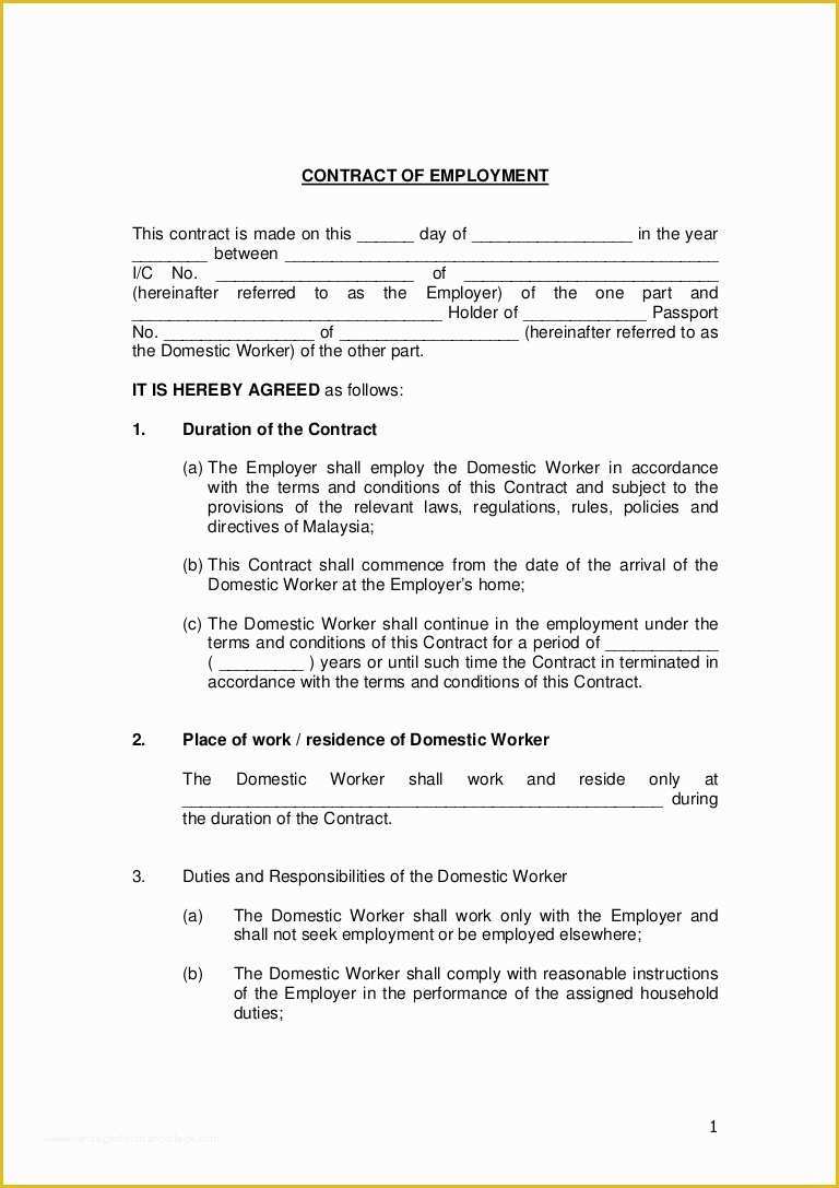 Simple Employment Contract Template Free Of Contract Of Employment