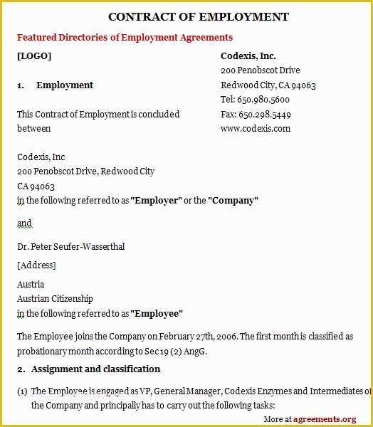 Simple Employment Contract Template Free Of Free Printable Employment Contract Sample form Generic