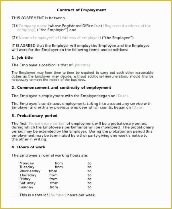 Simple Employment Contract Template Free Of Simple Contract Agreement 13 Examples In Word Pdf