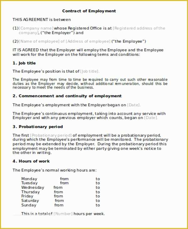 Simple Employment Contract Template Free Of Simple Contract Agreement 13 Examples In Word Pdf