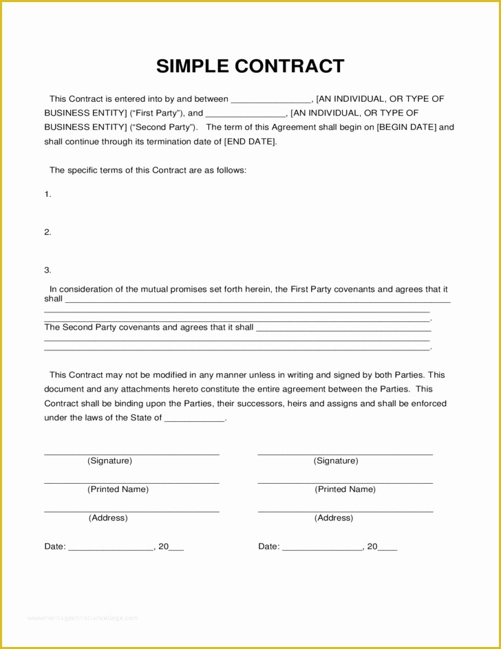 Simple Employment Contract Template Free Of Simple Contract Sample Free 