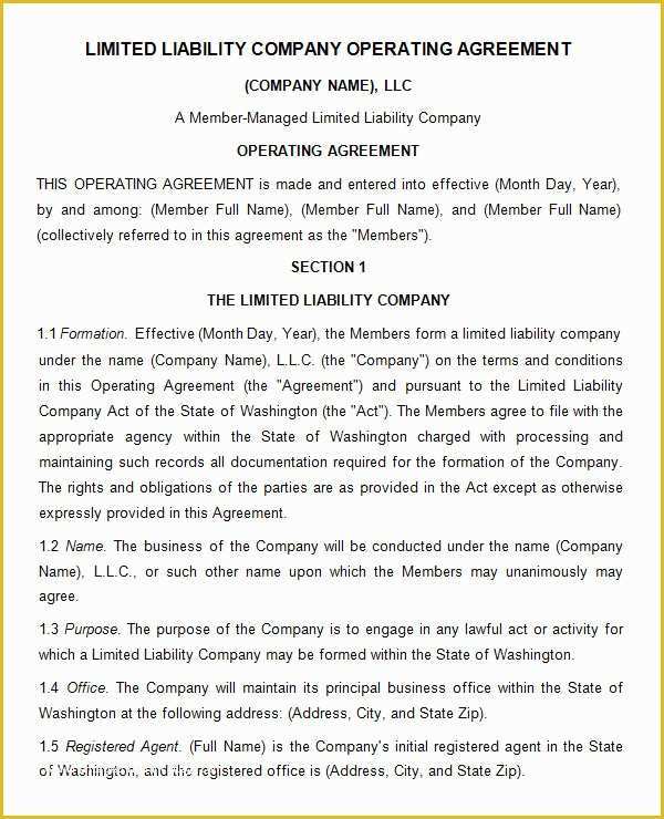 Simple Llc Operating Agreement Template Free Of 8 Sample Operating Agreement Templates to Download