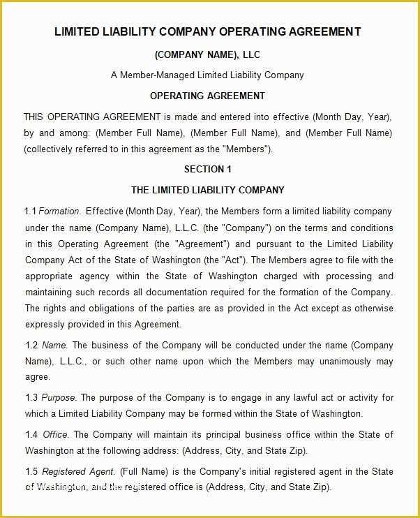 Simple Llc Operating Agreement Template Free Of Corporate Operating Agreement