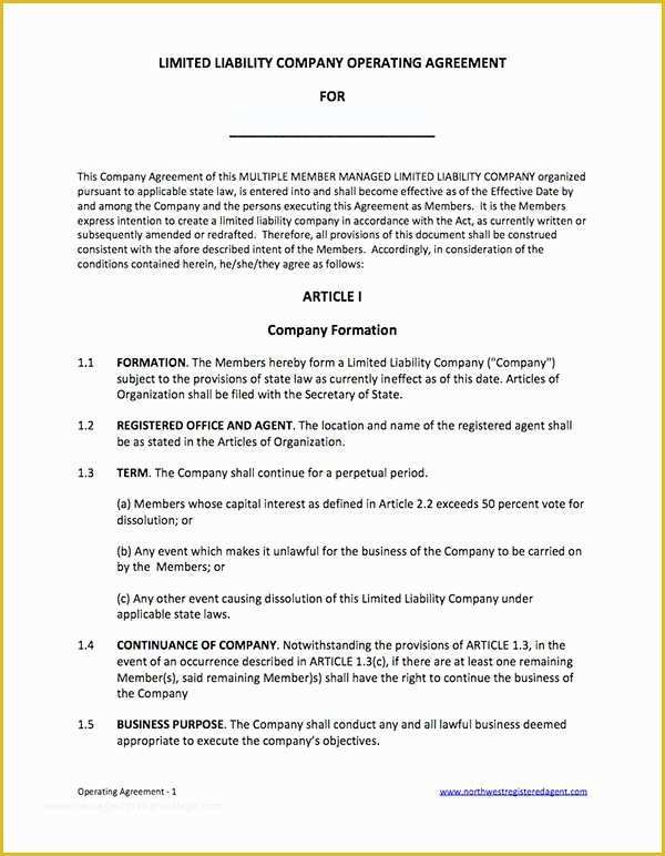 Simple Llc Operating Agreement Template Free Of Free Multiple Member Managed Llc Operating Agreement