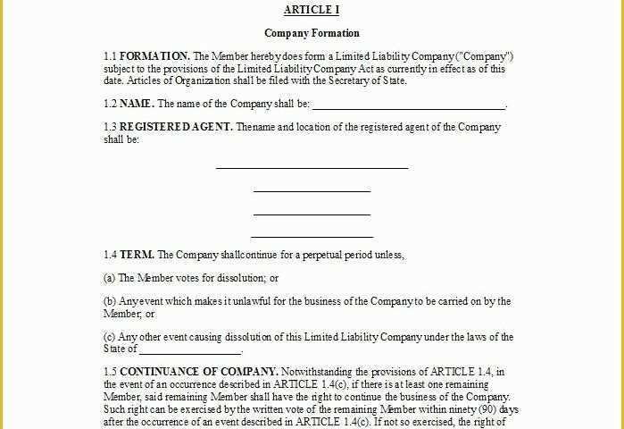 Simple Llc Operating Agreement Template Free Of Llc Operating Agreement Single Member