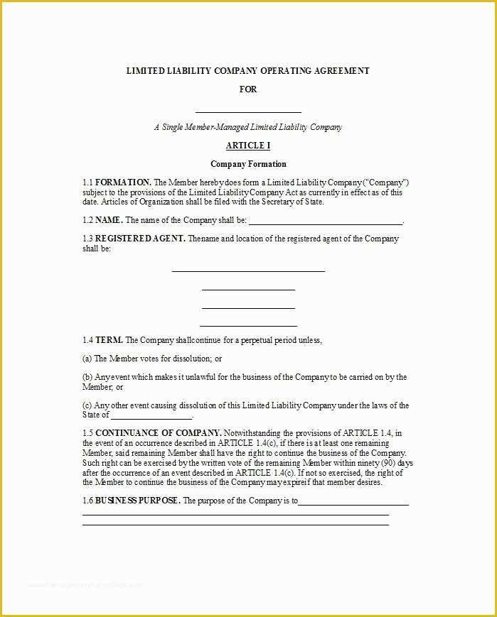 Simple Llc Operating Agreement Template Free Of Llc Operating Agreement Single Member