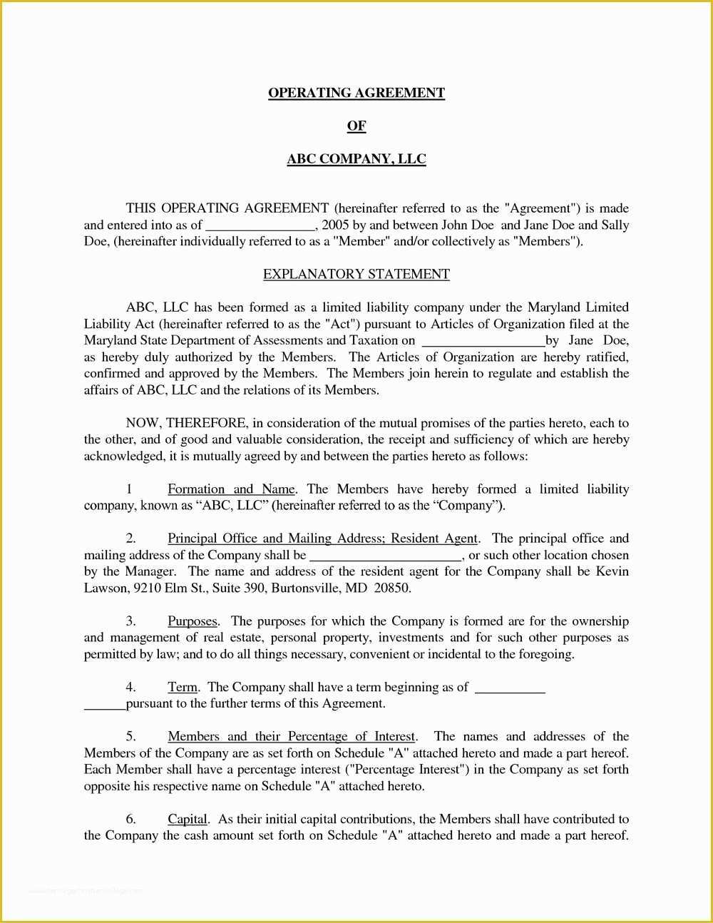 Simple Llc Operating Agreement Template Free Of Llc Operating Agreement Template Free Templates