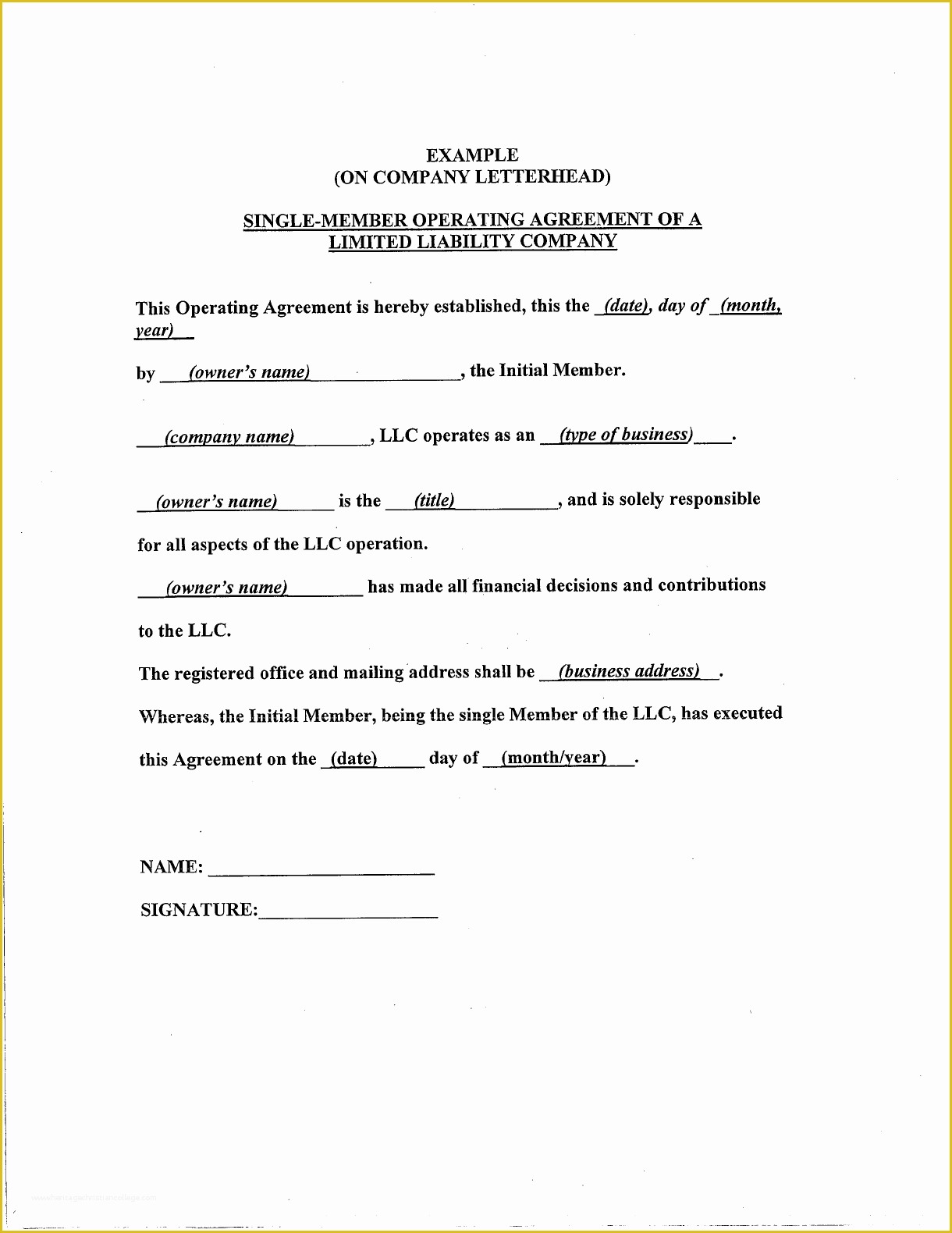 Simple Llc Operating Agreement Template Free Of Simple Llc Operating Agreement Template Edit Fill Sign