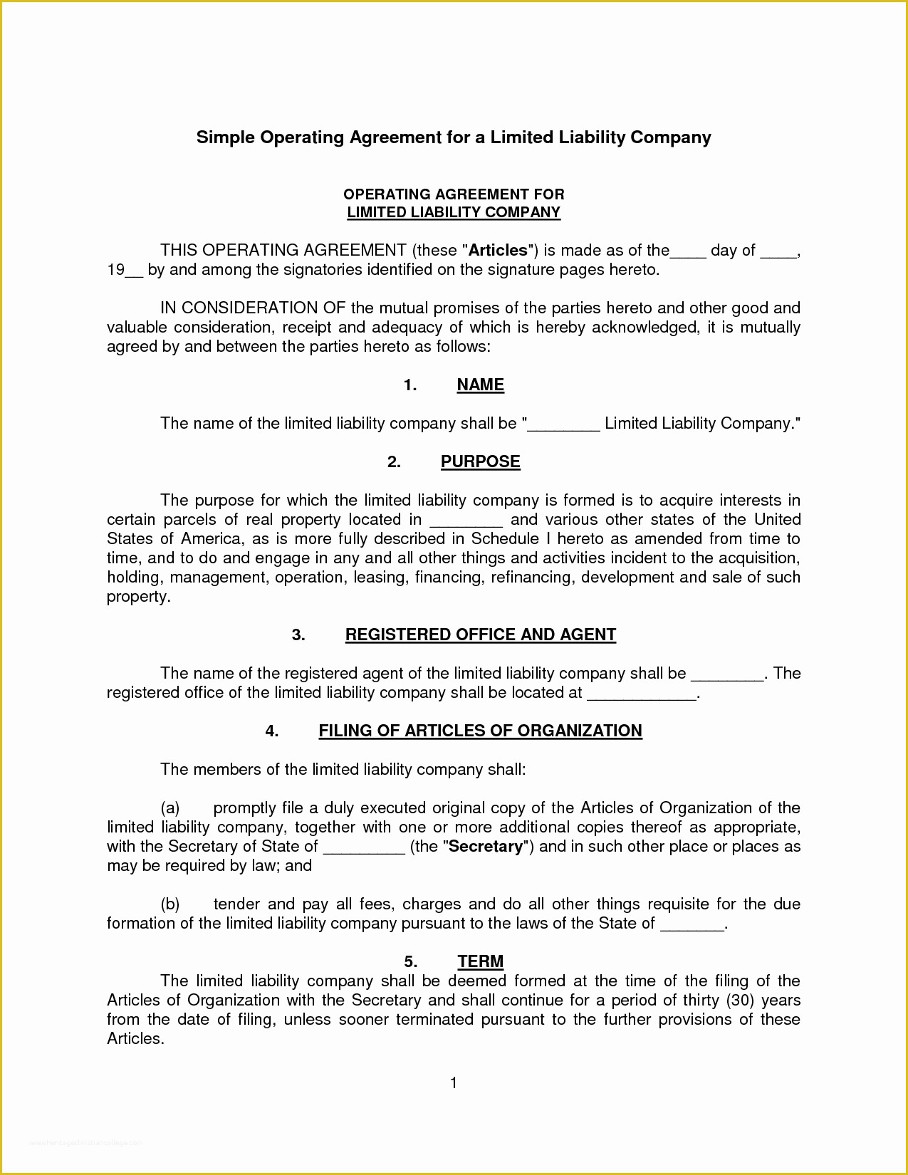 Simple Llc Operating Agreement Template Free Of Simple Llc Operating Agreement Template Free Printable