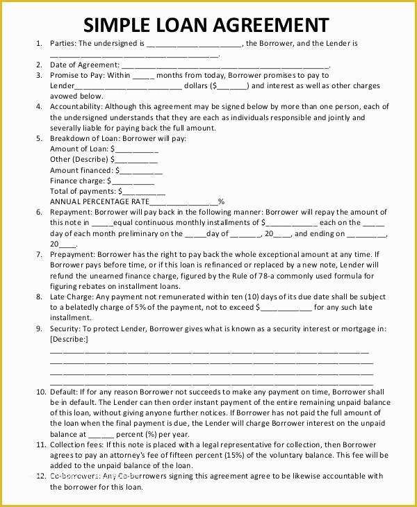 Simple Loan Agreement Template Free Of 35 Loan Agreement forms In Pdf