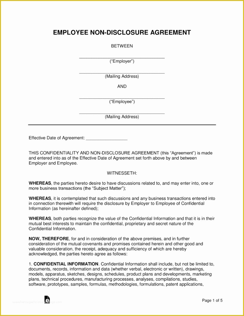 Simple Nda Template Free Of Employee Non Disclosure Agreement Nda Template