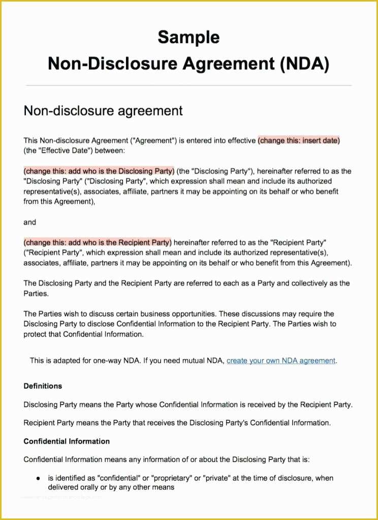 Simple Nda Template Free Of Mutual Confidentiality Agreements
