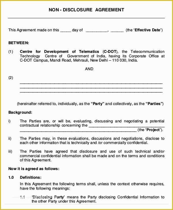 Simple Nda Template Free Of Non Disclosure Agreement Templat 