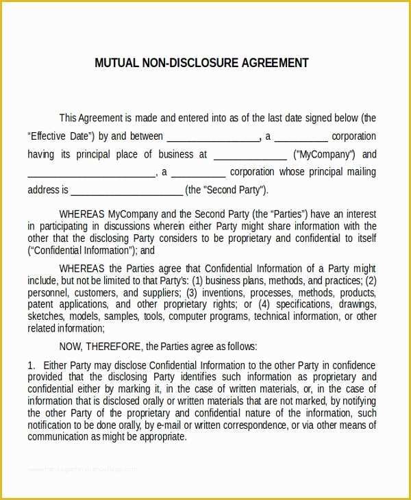 Simple Nda Template Free Of Non Disclosure Agreement Template Nda