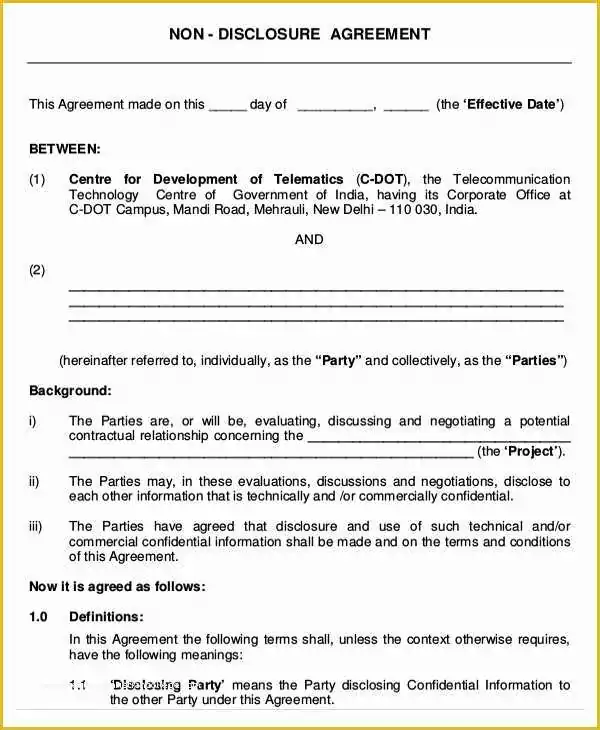 Simple Nda Template Free Of Simple Non Disclosure Agreement form – 13 Free Word Pdf