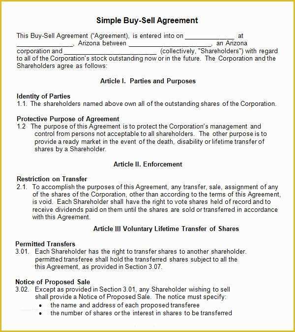 Simple Partnership Agreement Template Free Of 18 Sample Buy Sell Agreement Templates Word Pdf Pages