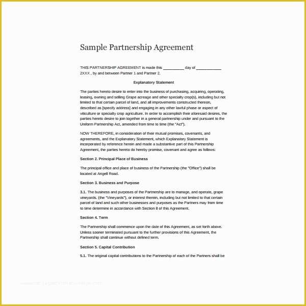 Simple Partnership Agreement Template Free Of 6 Simple Partnership Agreement Templates Samples and