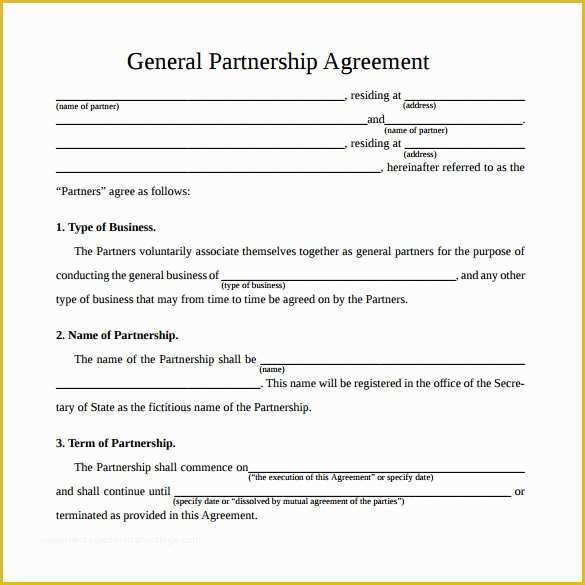 Simple Partnership Agreement Template Free Of Sample General Partnership Agreement 11 Documents In
