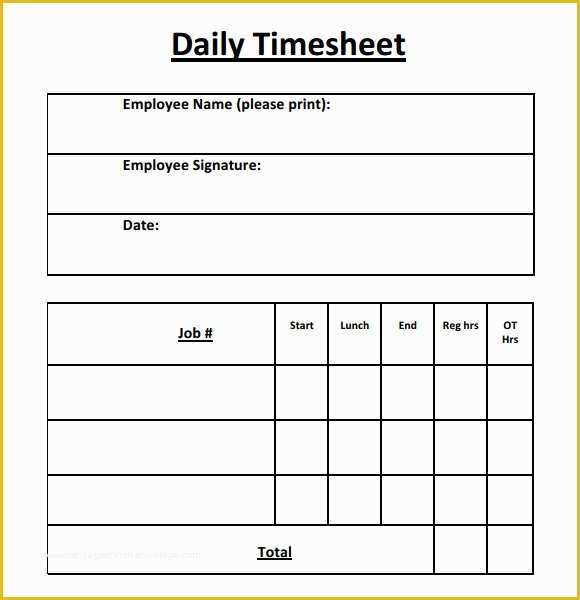 Simple Timesheet Template Free Of Daily Timesheet Template 15 Free Download for Pdf Excel