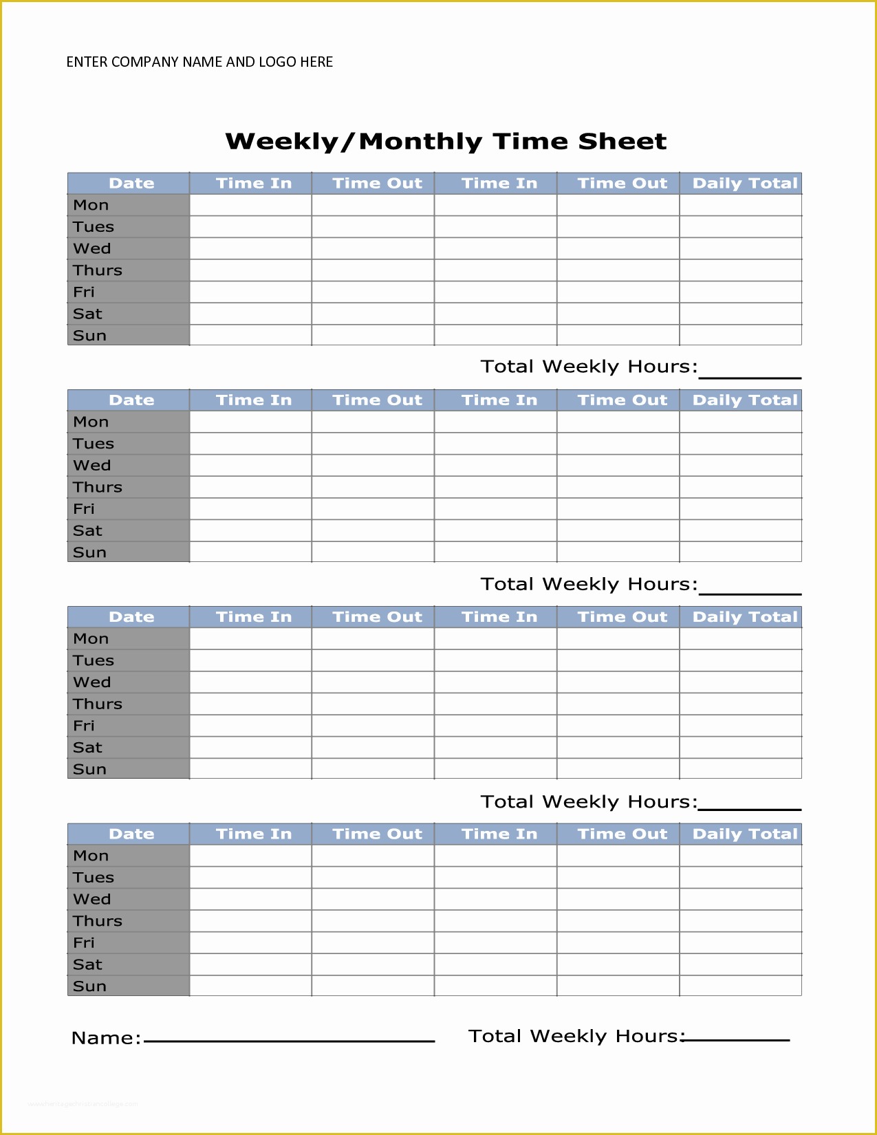 Simple Timesheet Template Free Of Printable Weekly Timesheet Template Uma Printable