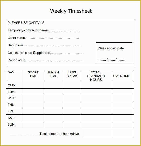 Simple Timesheet Template Free Of Weekly Timesheet Template 8 Free Download In Pdf