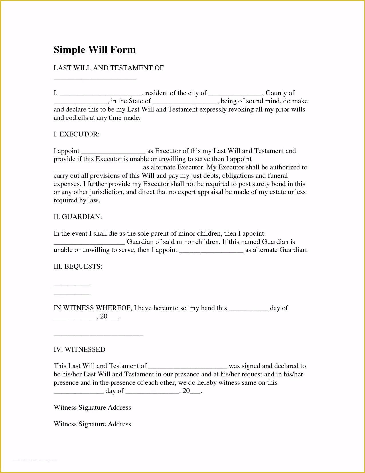 Simple Will Template Free Of Best S Of Simple Will forms Free Printable Free